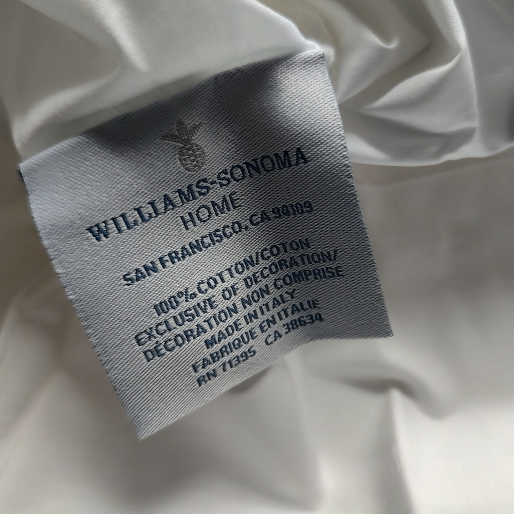 Williams Sonoma Grand Cancello 2 King Pillow Case s White Navy Blue Embroidered - Picture 11 of 12